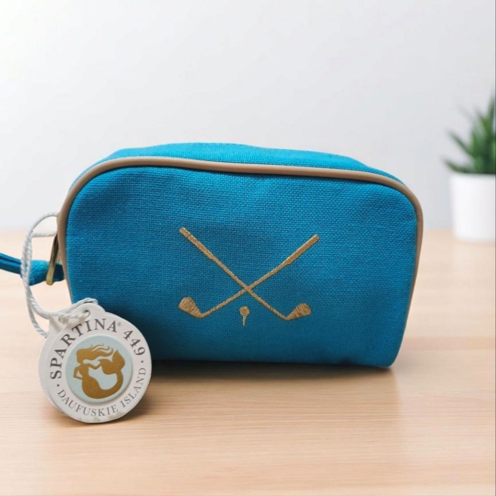 NWT Spartina 449 Blue Teal Gold Embroidery Golf Club Pouch Travel Cosmetic